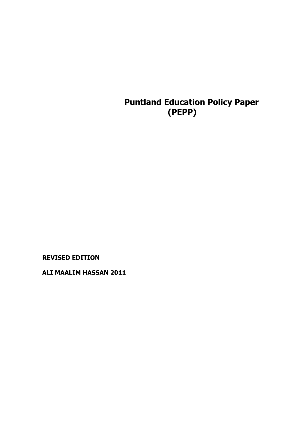 Puntland Education Policy Paper