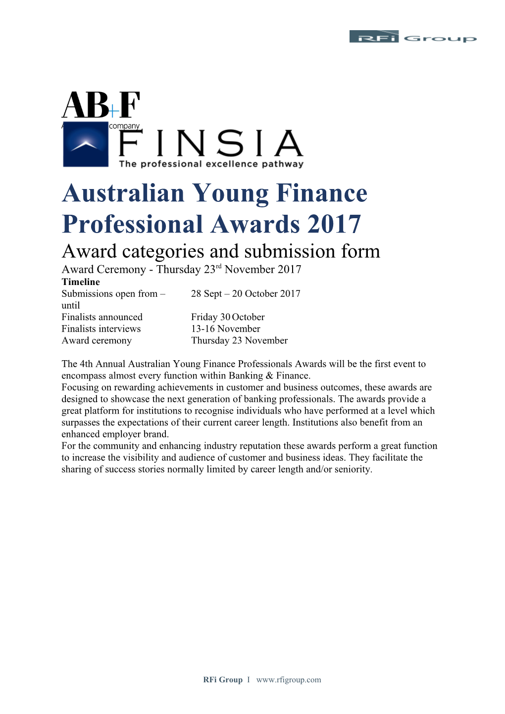 Australian Young Finance Professional Awards 2017