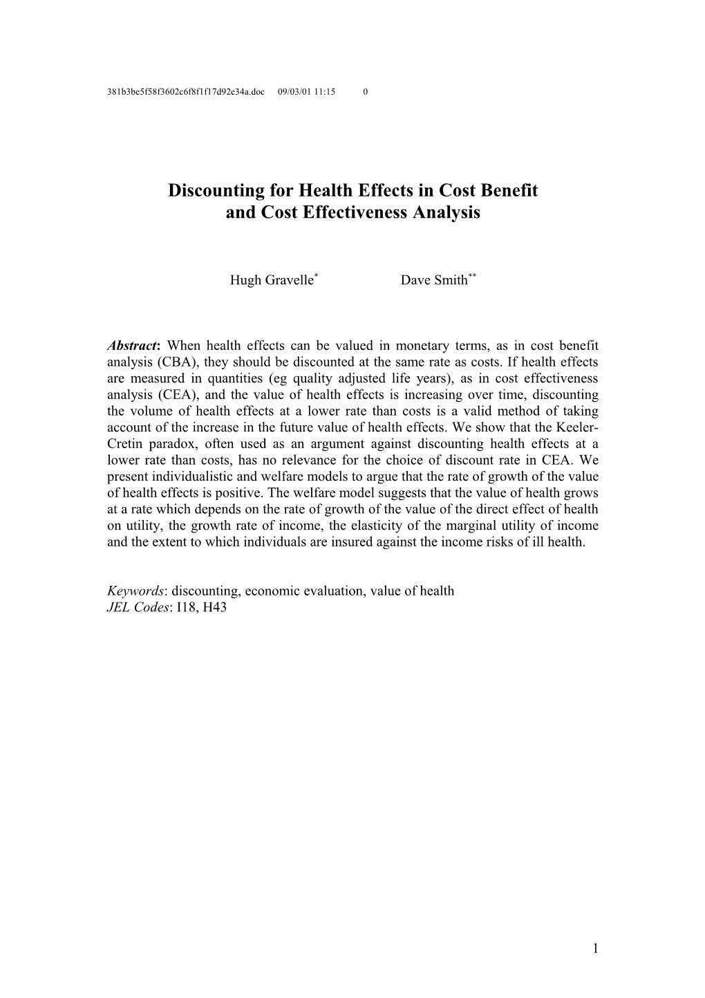 Discounting Health Effects