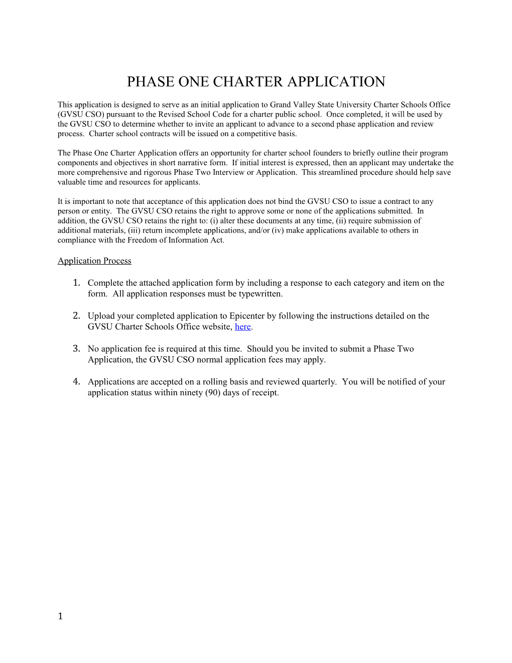Phase One Charter Application