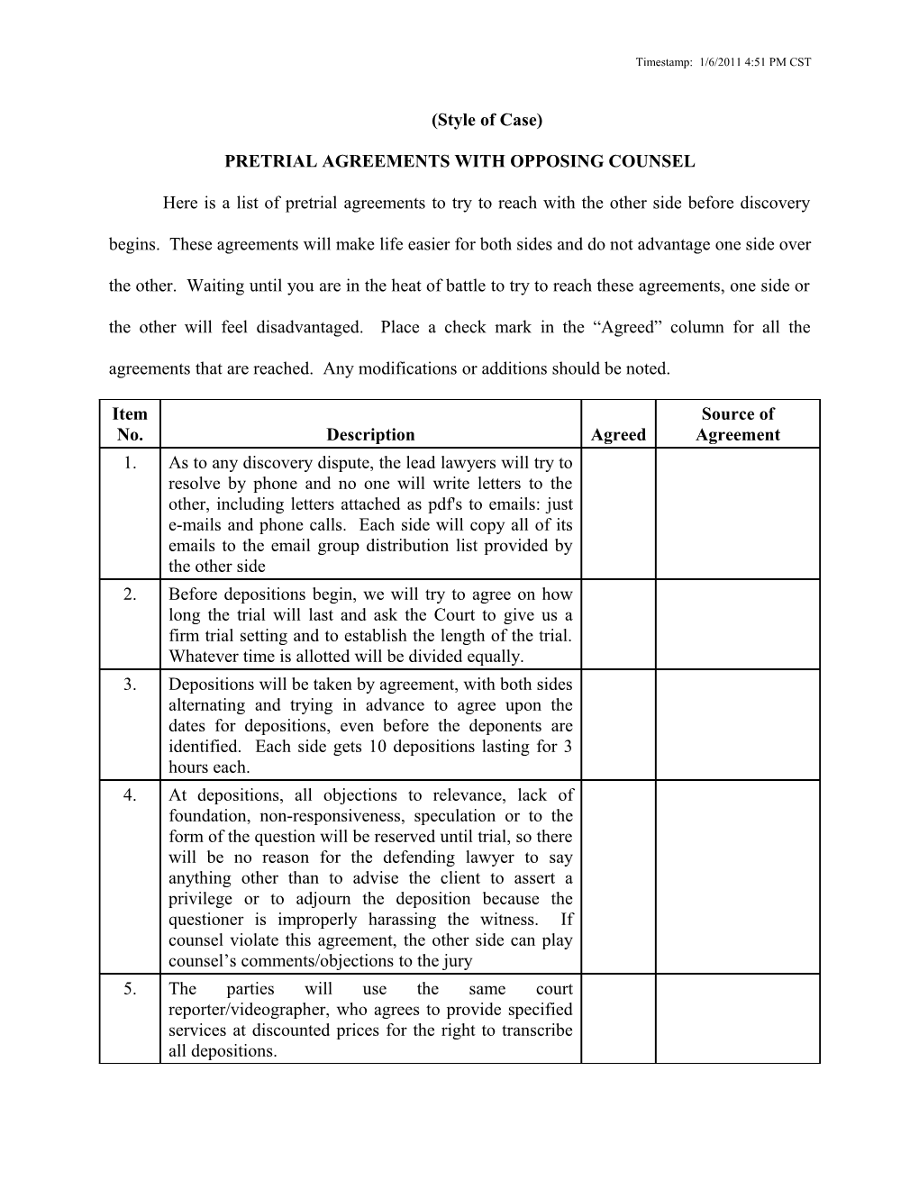 Pretrial Agreements with Opposing Counsel