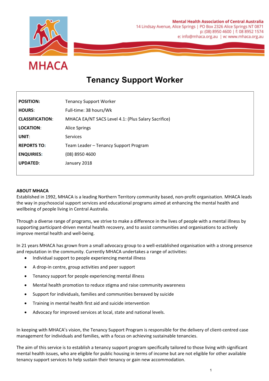 POSITION:Tenancy Support Worker