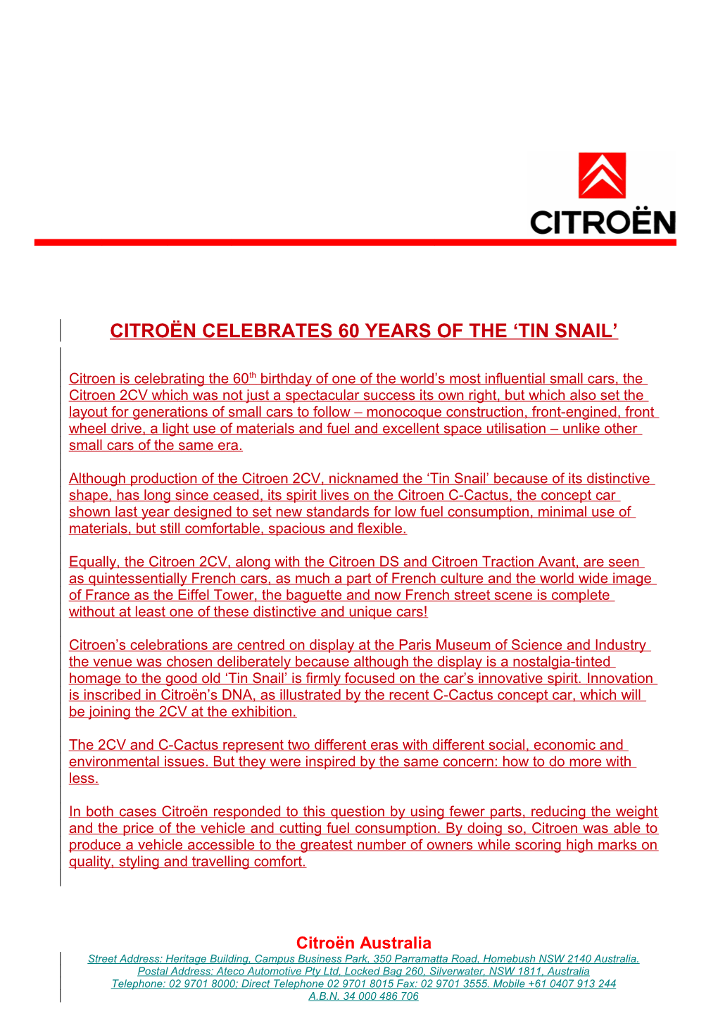 Citroën Celebrates 60 Years of the Tin Snail