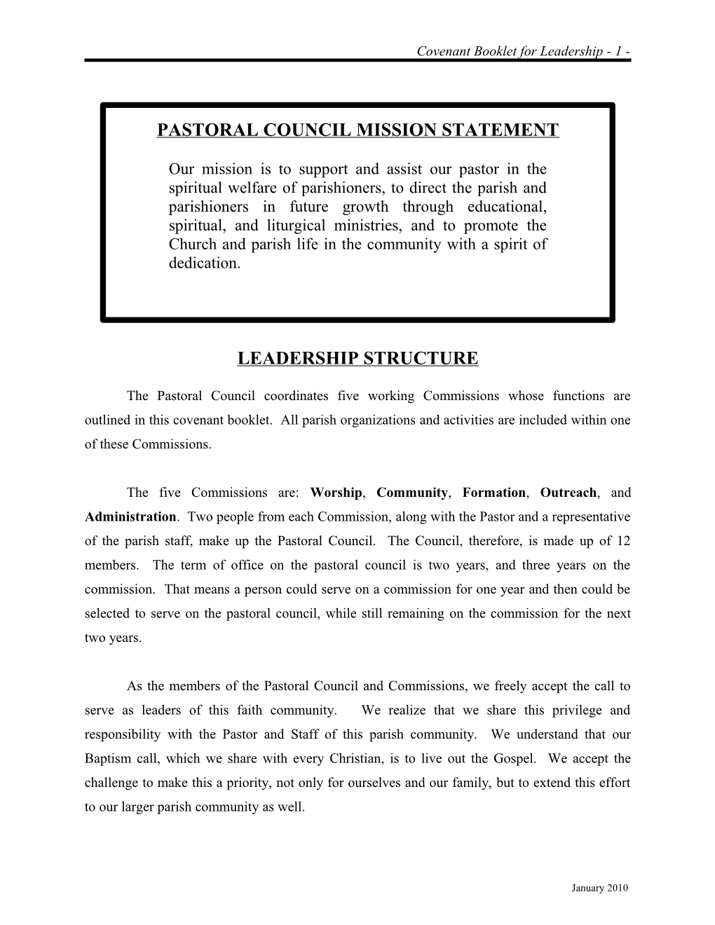 Pastoral Council Mission Statement