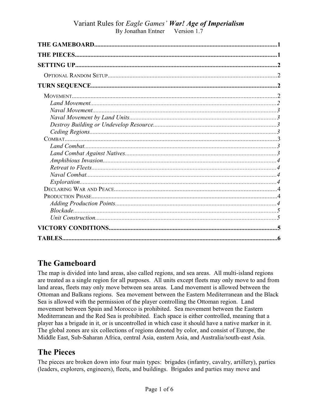 Variant Rules Foreagle Games War! Age of Imperialism