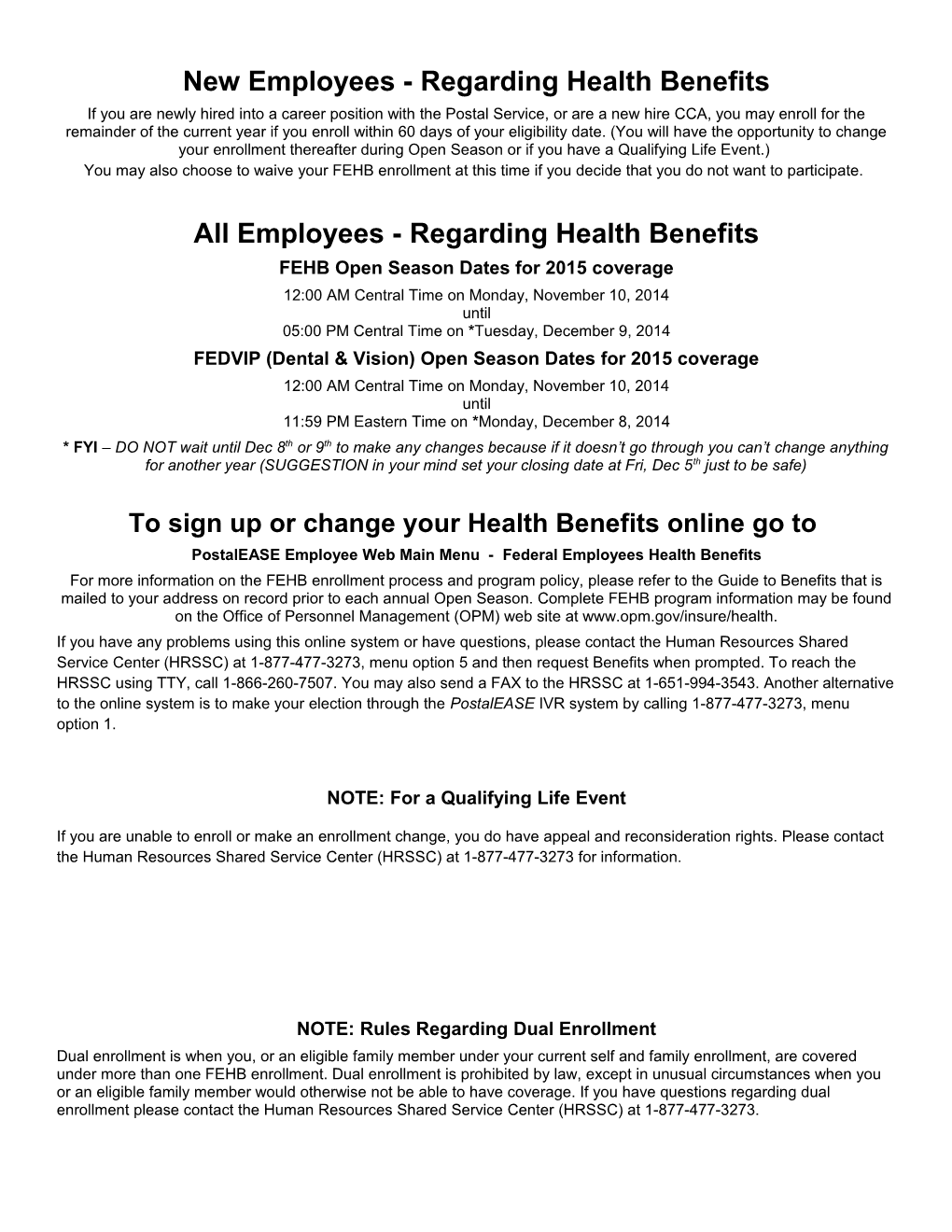 New Employees - Regarding Health Benefits
