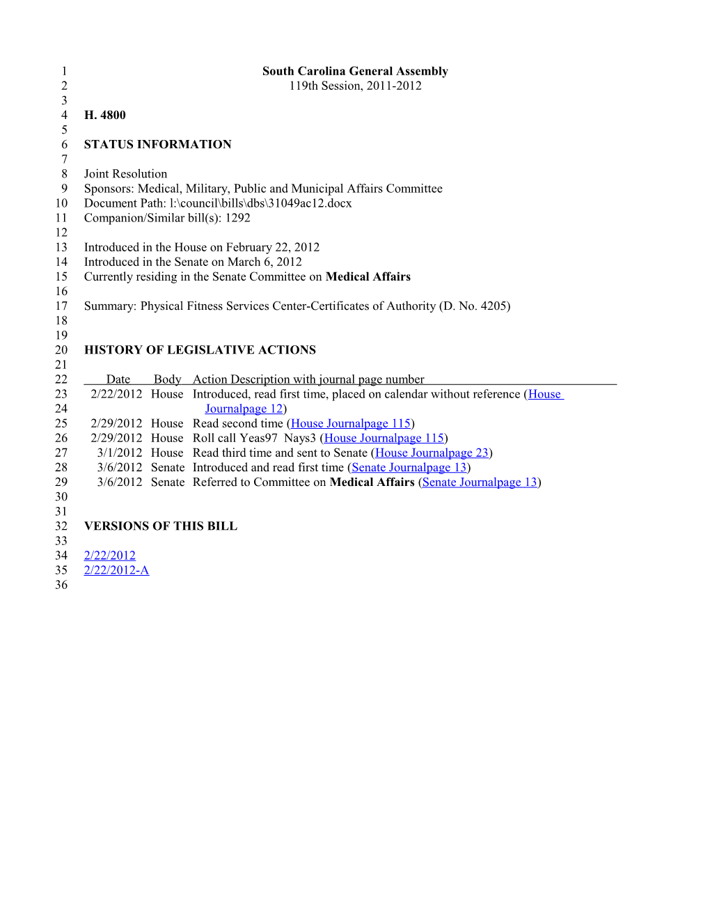 2011-2012 Bill 4800: Physical Fitness Services Center-Certificates of Authority (D. No