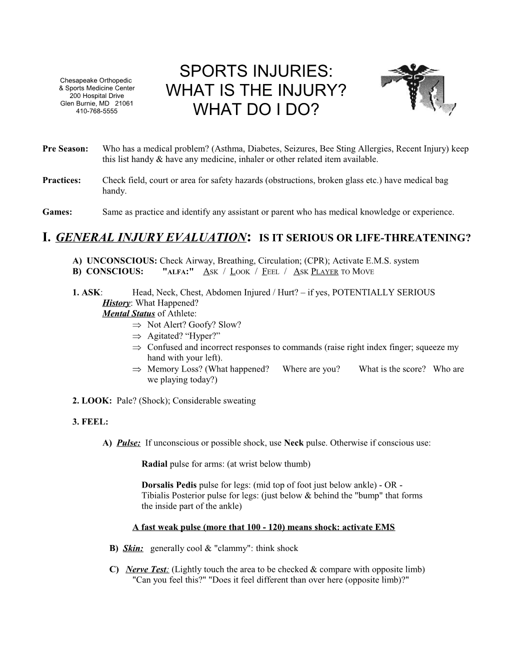 Injury Evaluation and First Aid