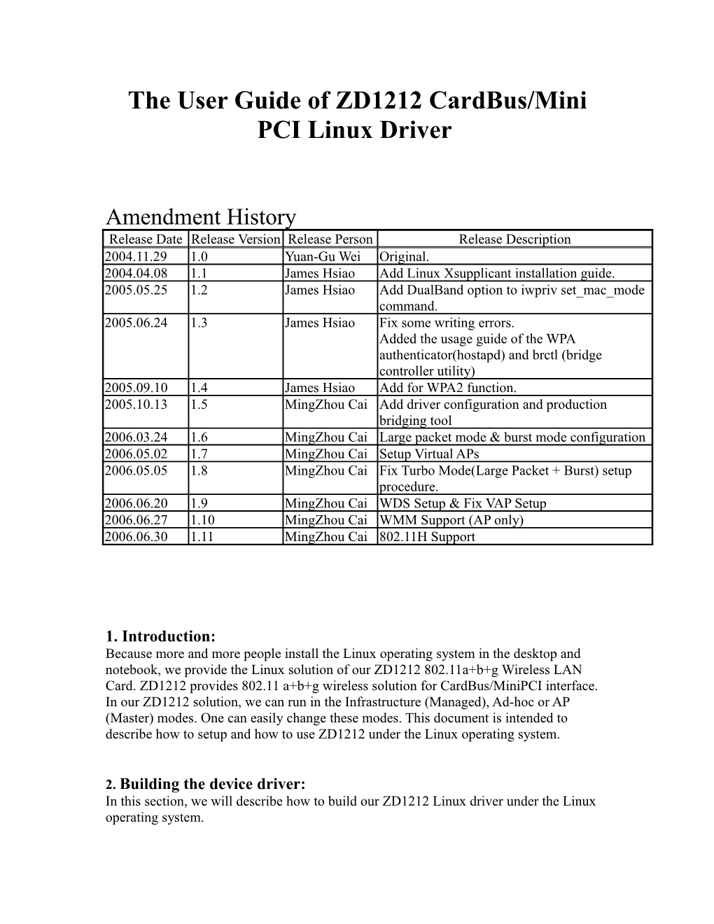 ZD1212 Cardbus/Mini PCI Linux Driver