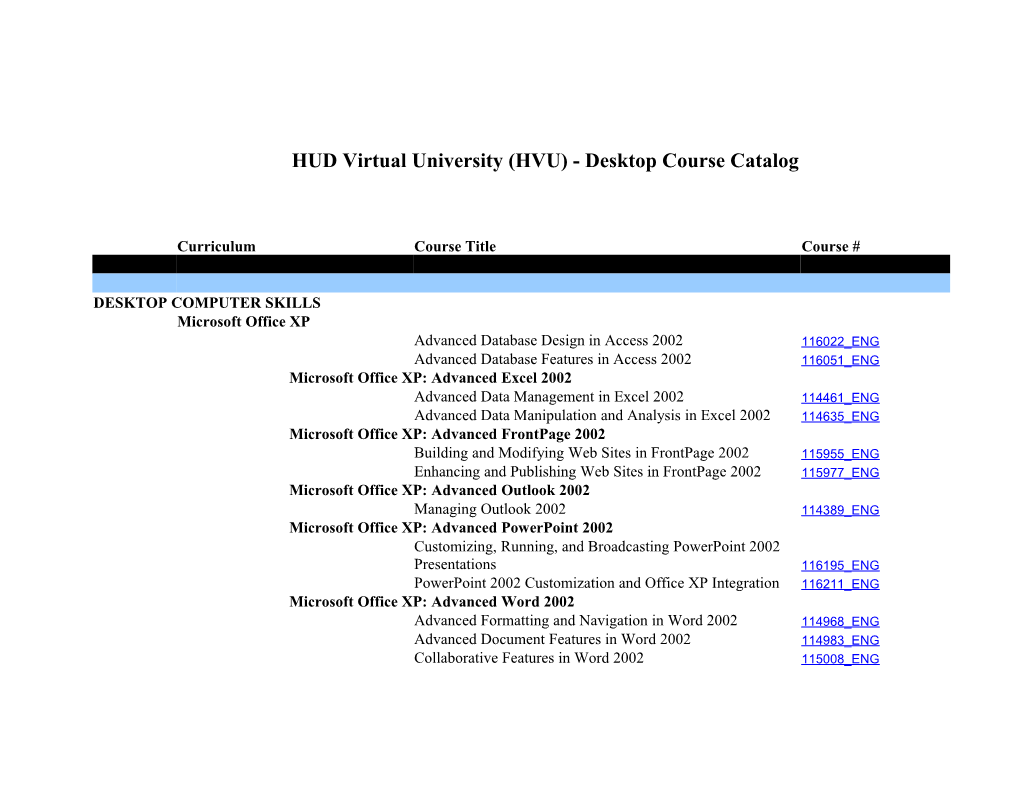 HUD Virtual University (HVU) - Desktop Course Catalog