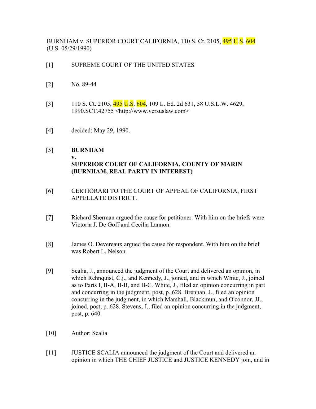 BURNHAM V. SUPERIOR COURT CALIFORNIA, 110 S. Ct. 2105, 495U.S.604 (U.S. 05/29/1990)