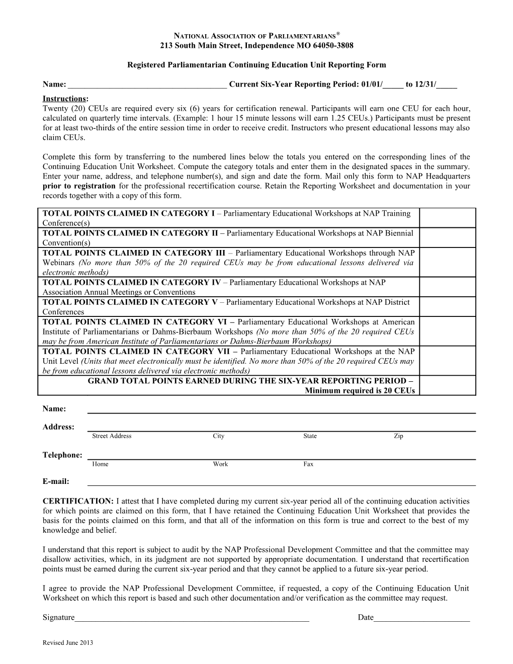 NAP Point Systemworksheet