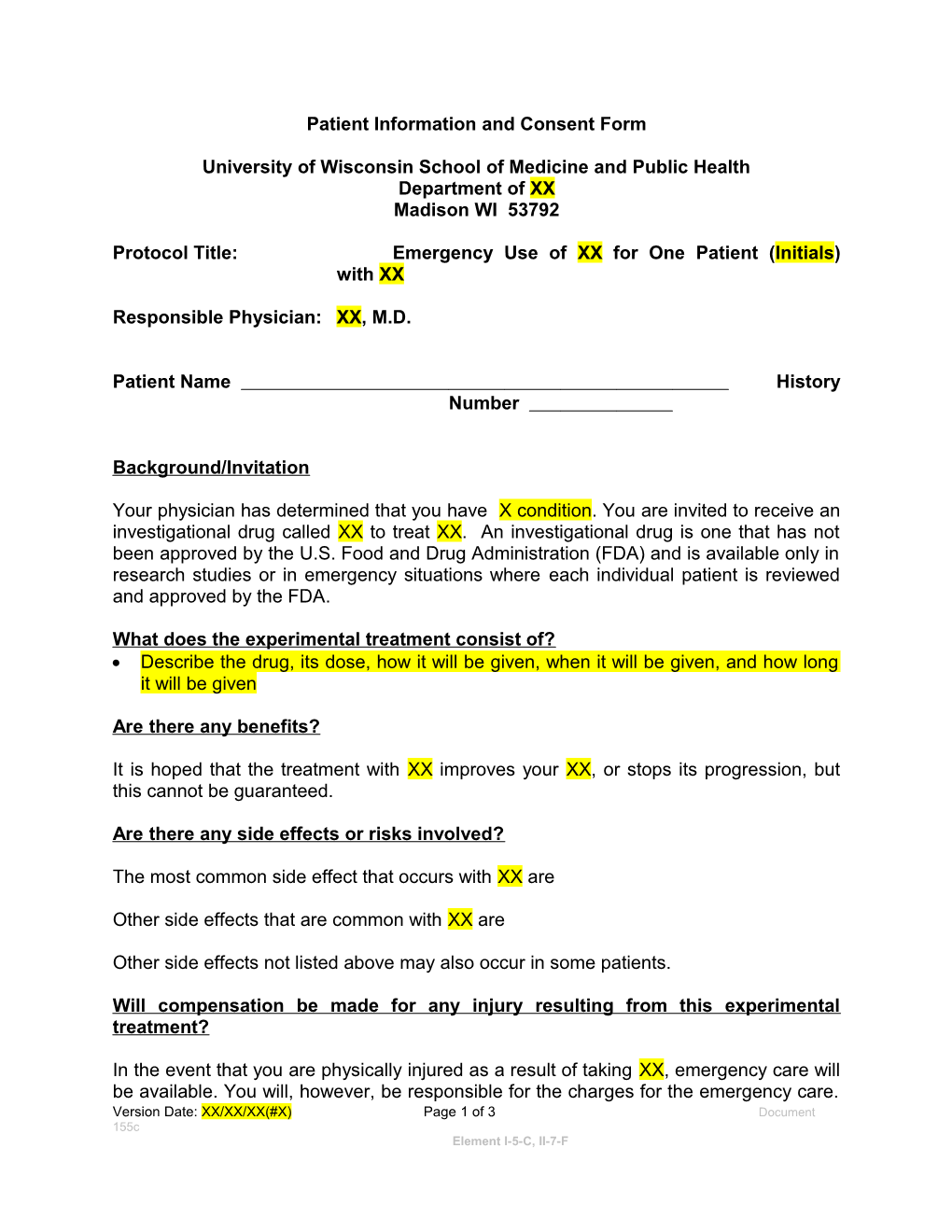 Patient Information and Consent Form