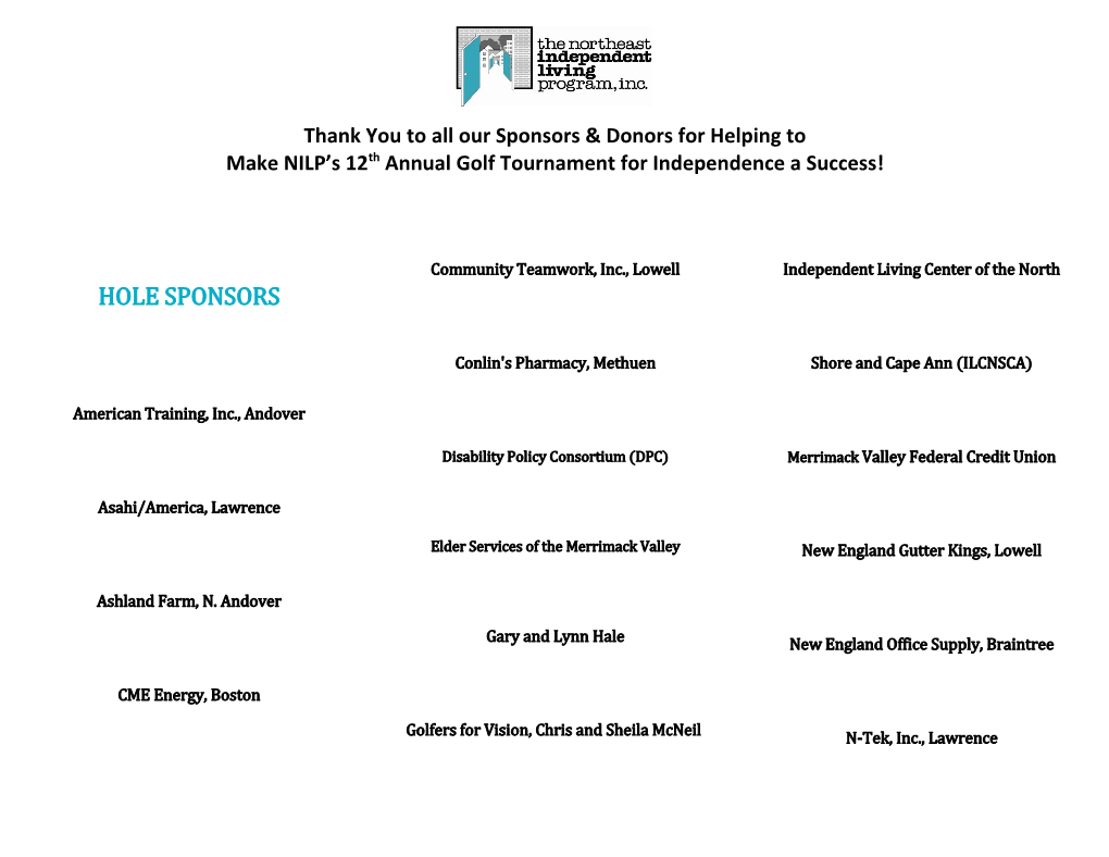 Thank You to All Our Sponsors & Donors for Helping To