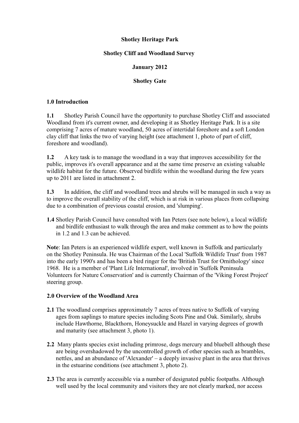 Shotley Cliff and Woodland Survey