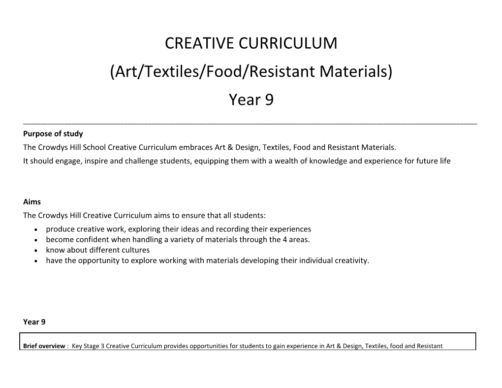 Art/Textiles/Food/Resistant Materials