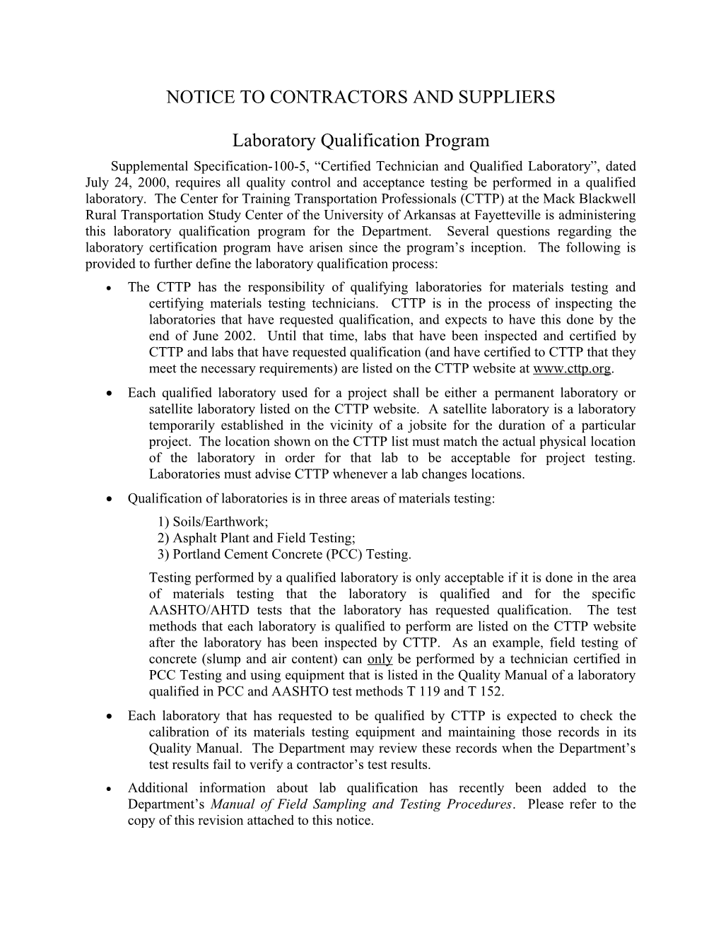 Laboratory Qualifiication Notice