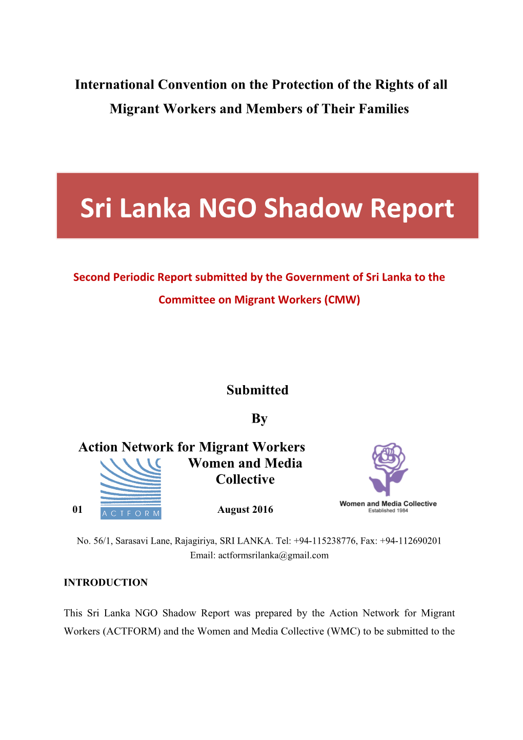 Second Periodic Report Submitted by the Government of Sri Lanka to the Committee on Migrant