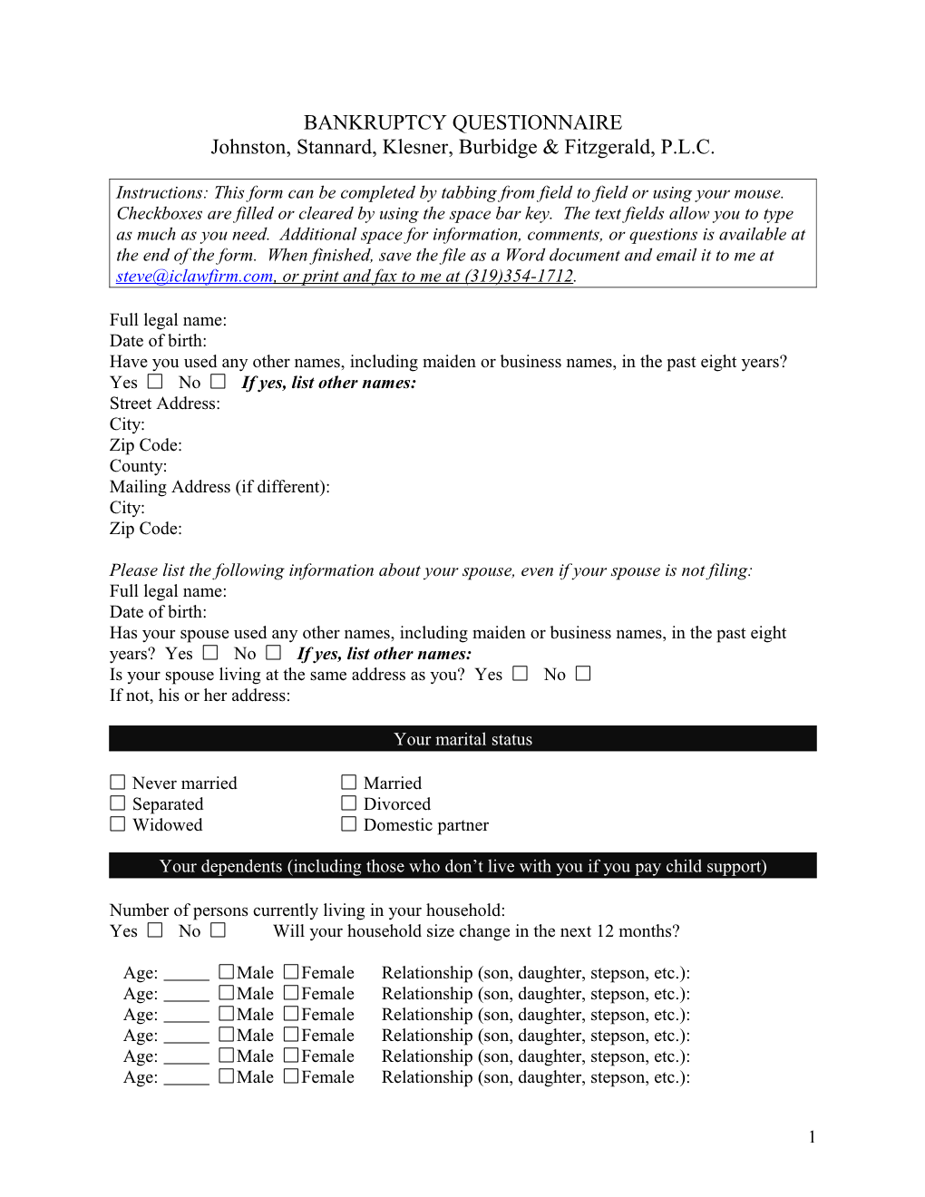 Bankruptcy Interview Form