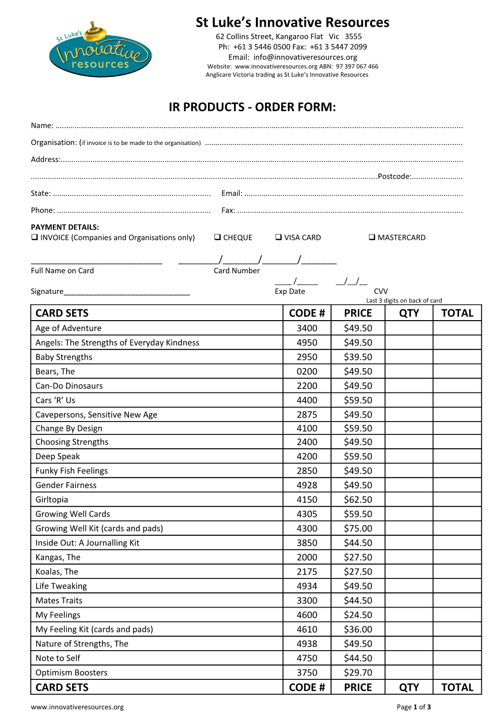 Ir Products -Orderform