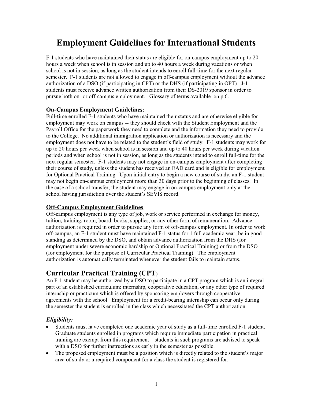 Employment Guidelines for International Students