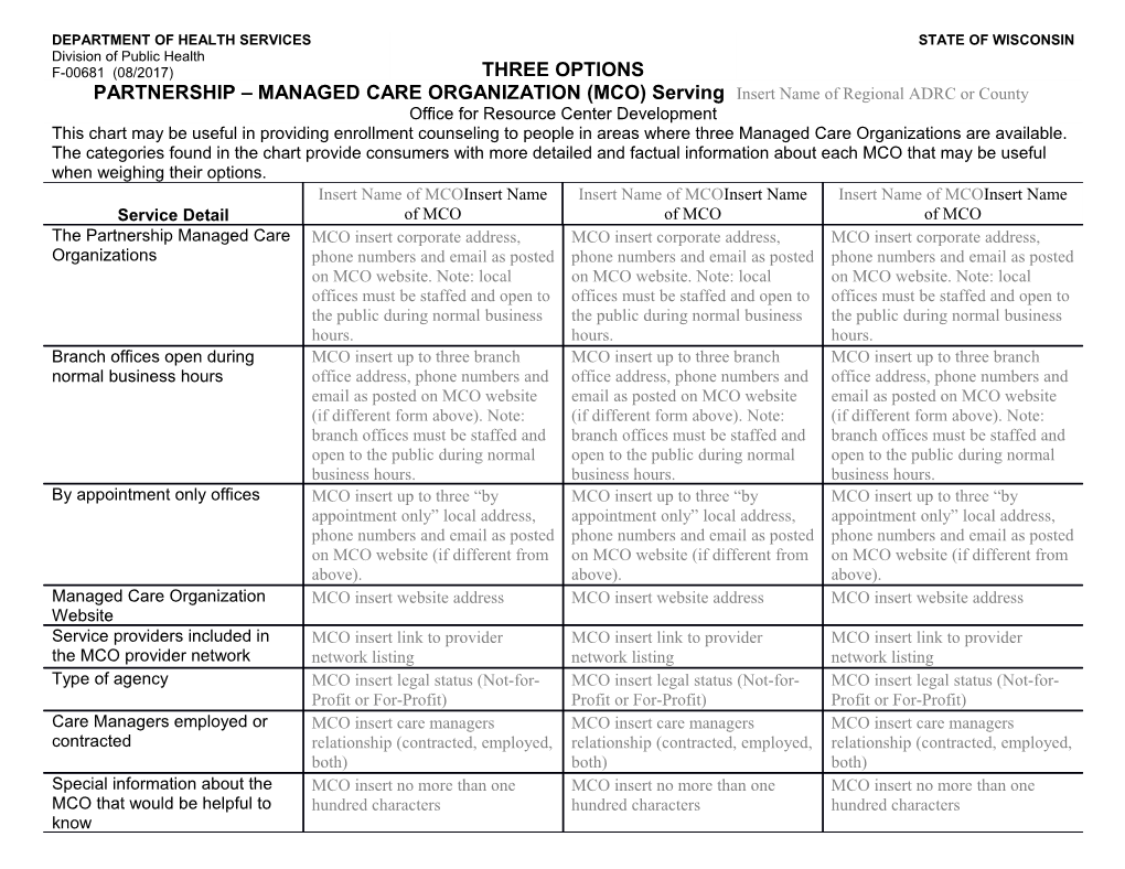 Partnership - Three (3) Managed Care Organization (MCO) Options