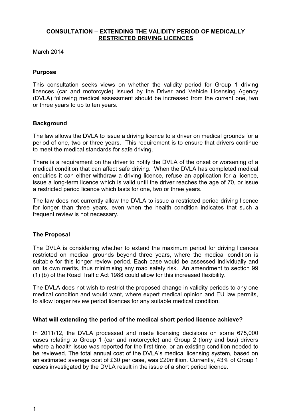 Consultation Extending the Validity Period of Medically Restricted Driving Licences