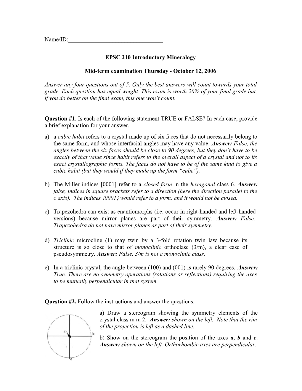 EPSC 210 Introductory Mineralogy