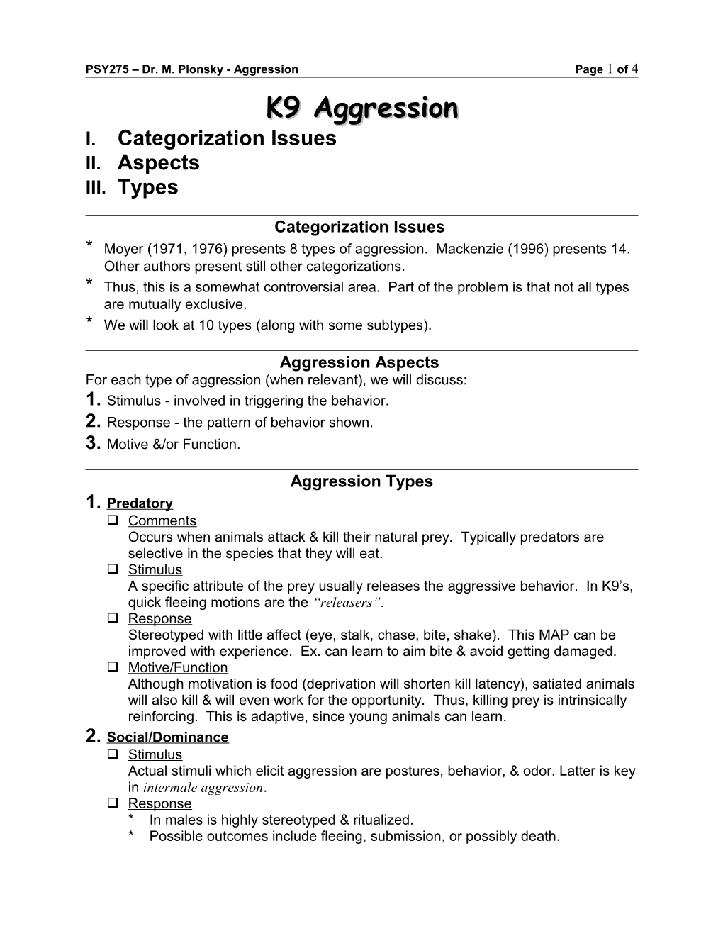 PSY275 Dr. M. Plonsky - Aggressionpage 1 of 3