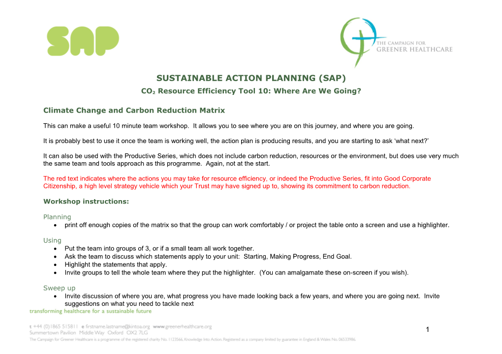 SAP CO2 Resource Efficiency Tool 2: Inputs-Outputs