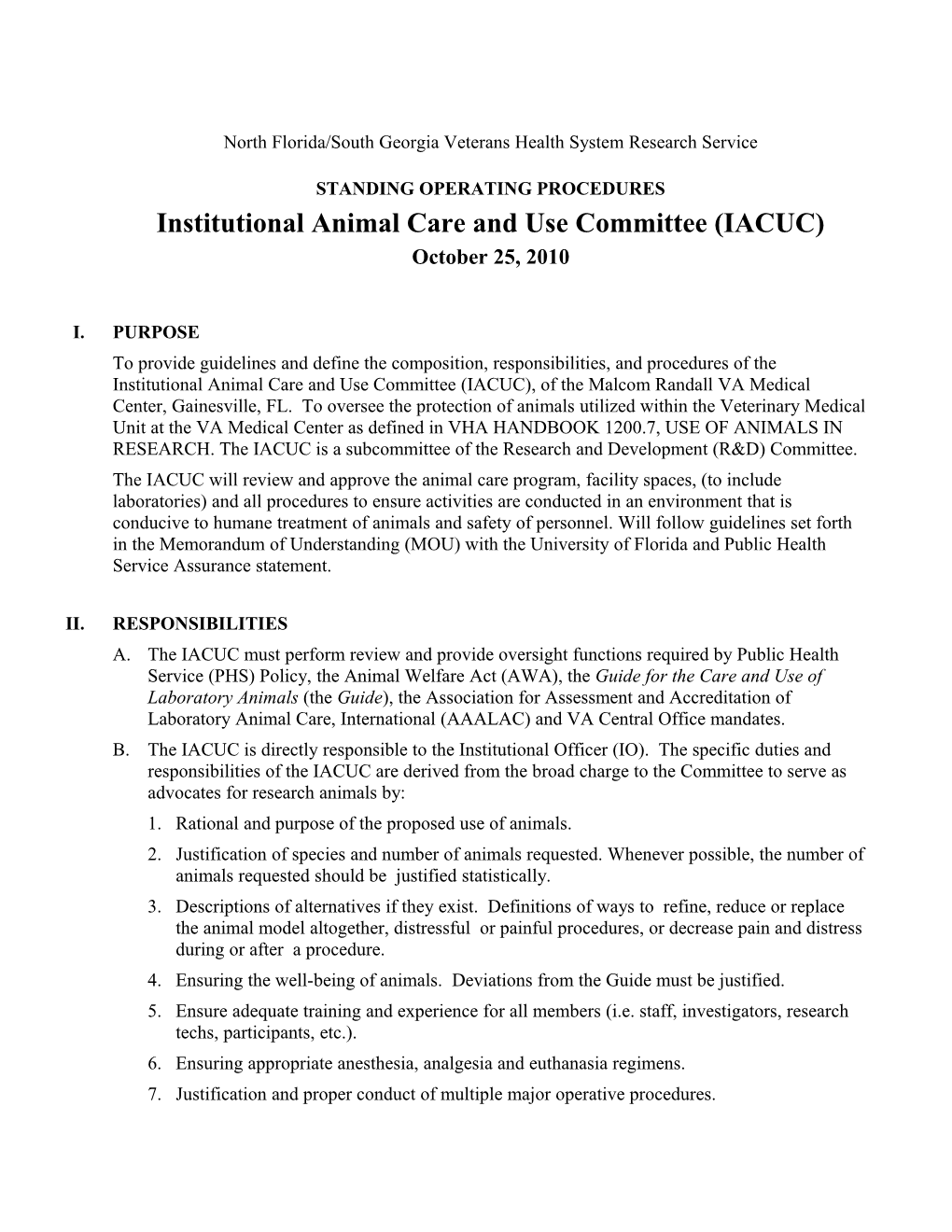 Institutional Animal Care and Use Committee Standard Operating Procedure