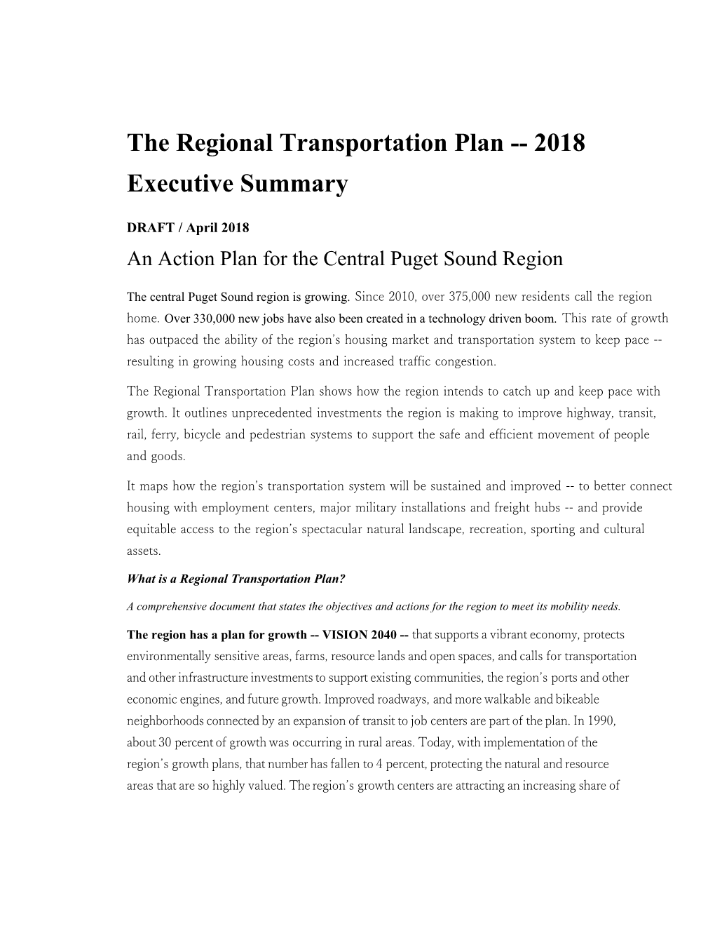 The Regional Transportation Plan 2018