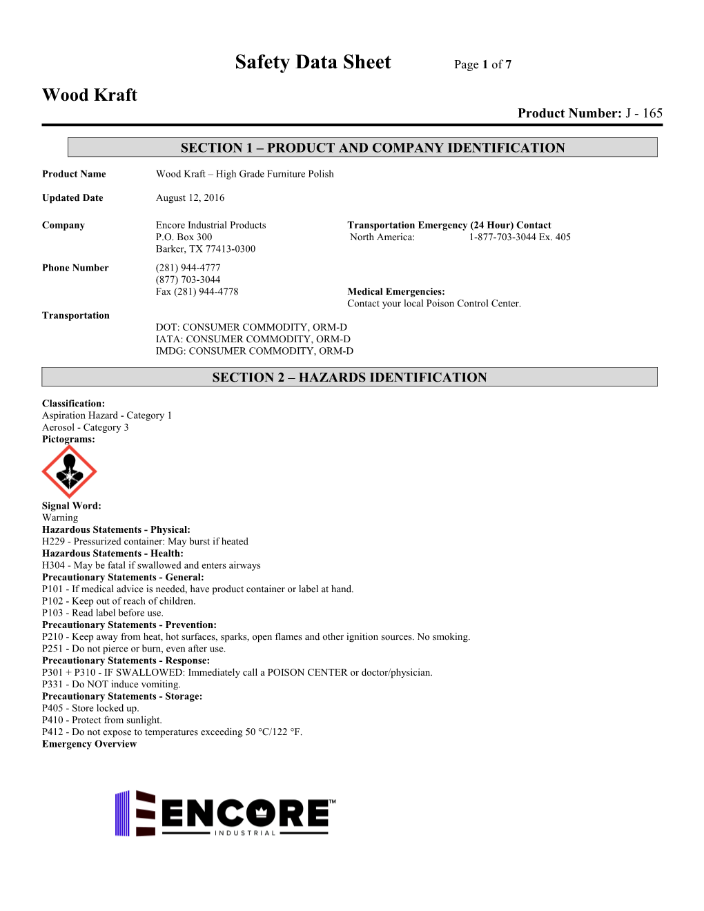 Safety Data Sheet Page 1 of 7