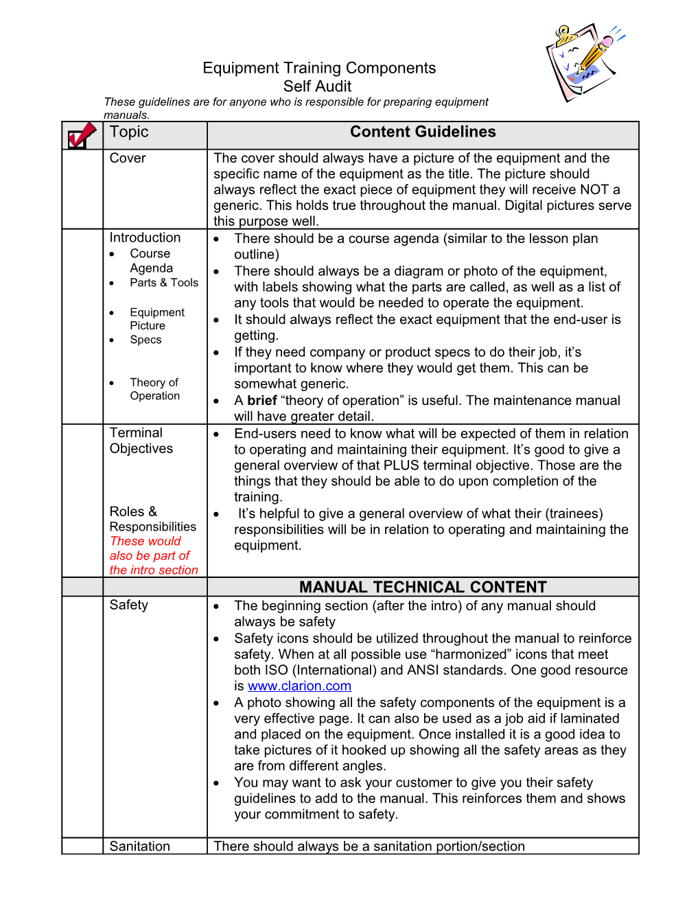 Equipment Manual Guidelines