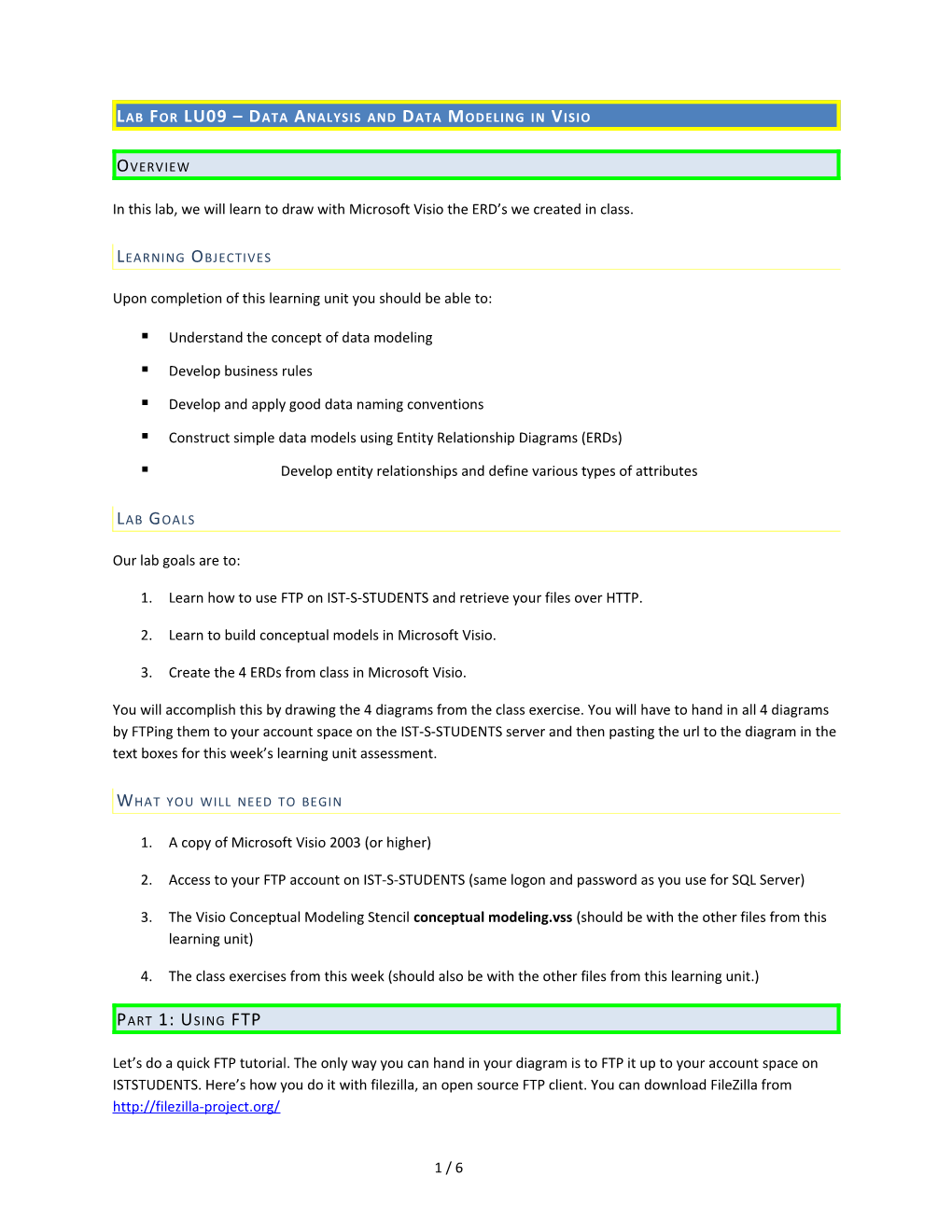 Lab for LU09 Data Analysis and Data Modeling in Visio