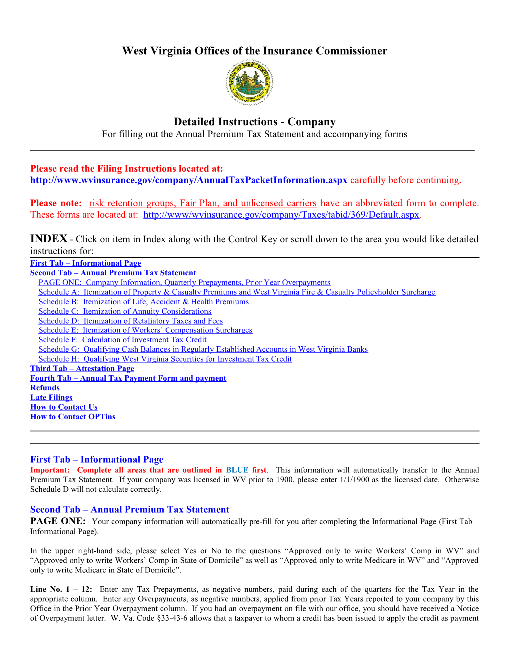 Detailed Instructions for the 2008 Annual Premium Tax Statement and Tax Payment Form