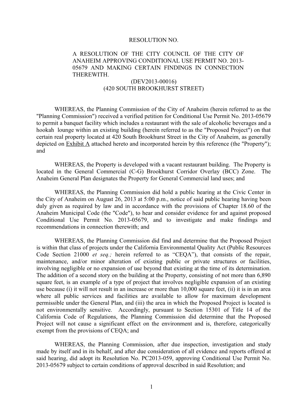 A Resolution of the City Council of the City of Anaheim Approving Conditional Use Permit