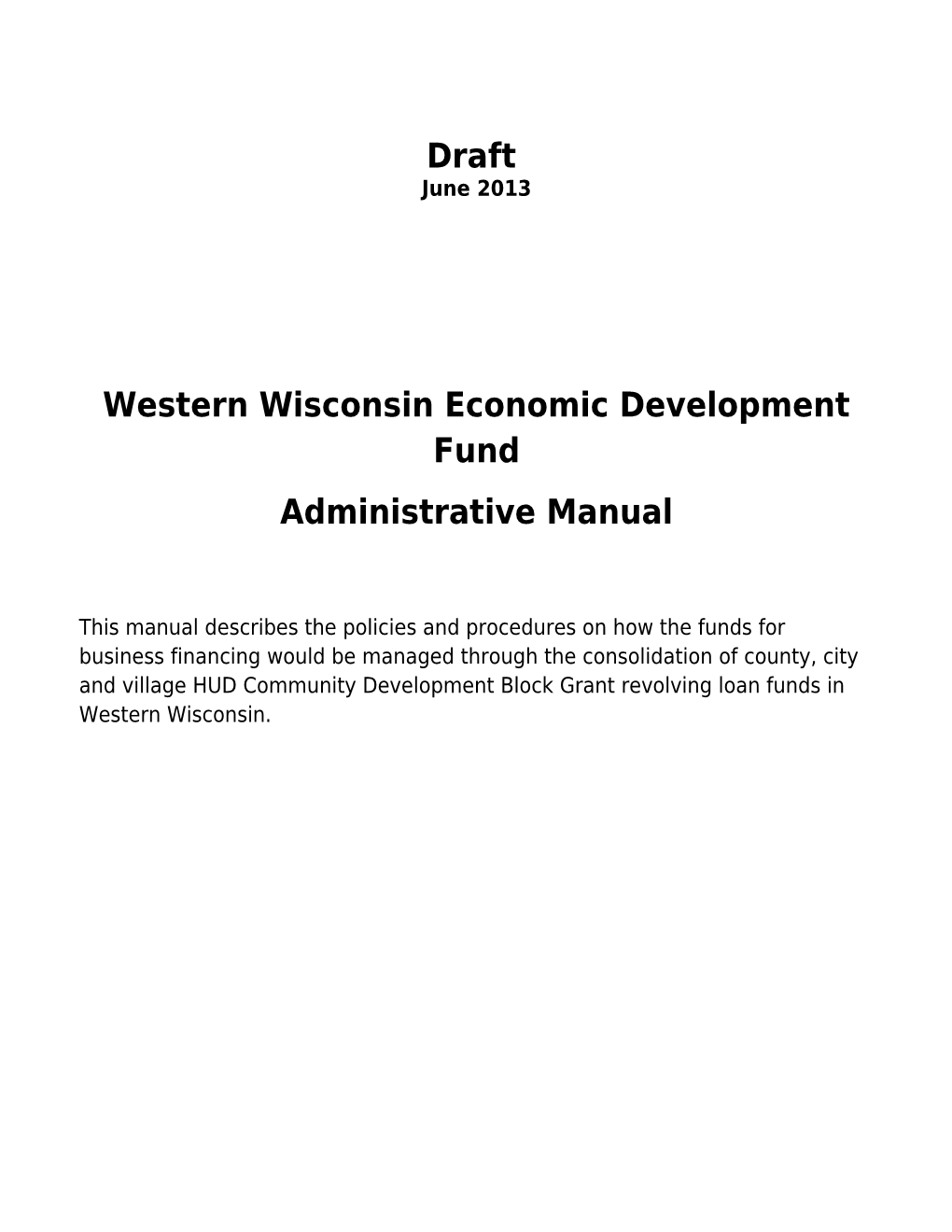 Western Wisconsin Economic Development Fund Administrative Manual