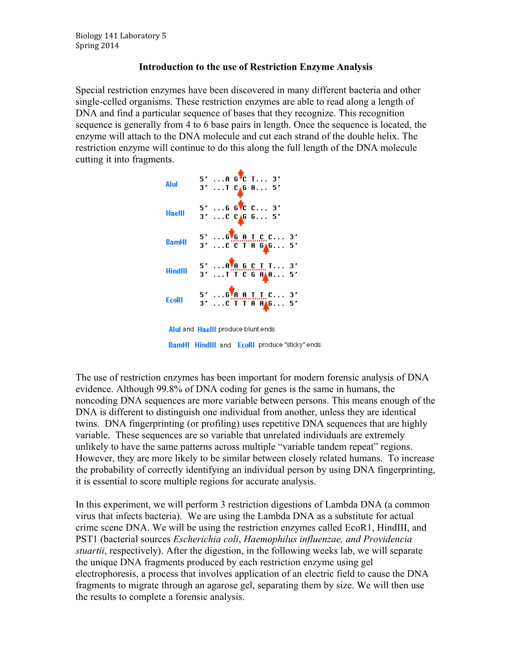 Introduction to the Use of Restriction Enzyme Analysis