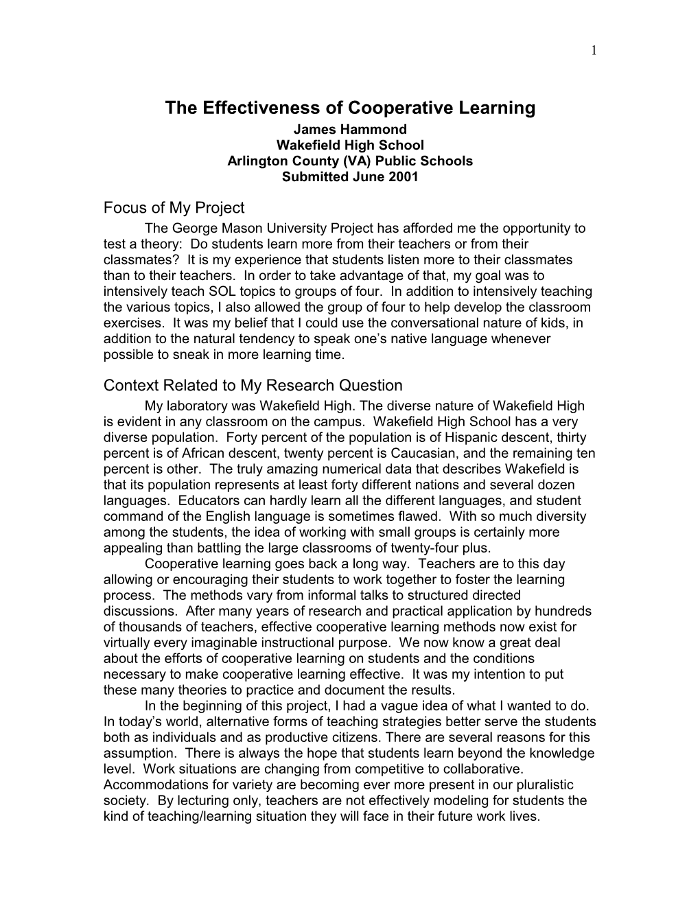 The Effectiveness of Cooperative Learning