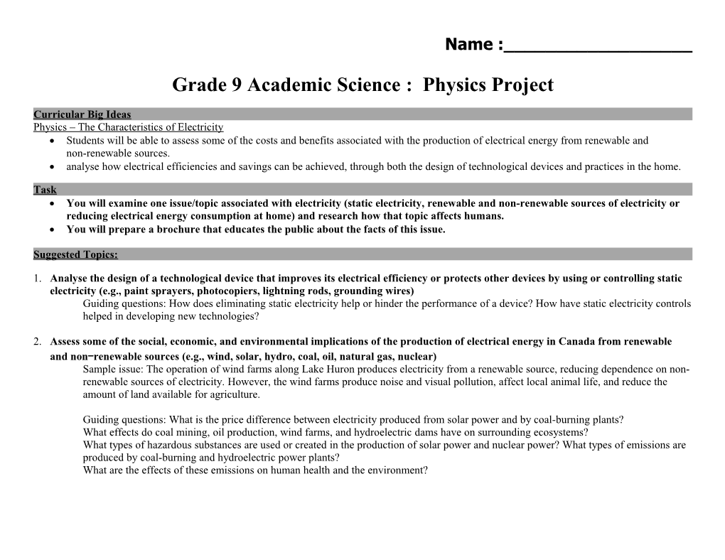 Grade 12 : Molecular Genetics Project