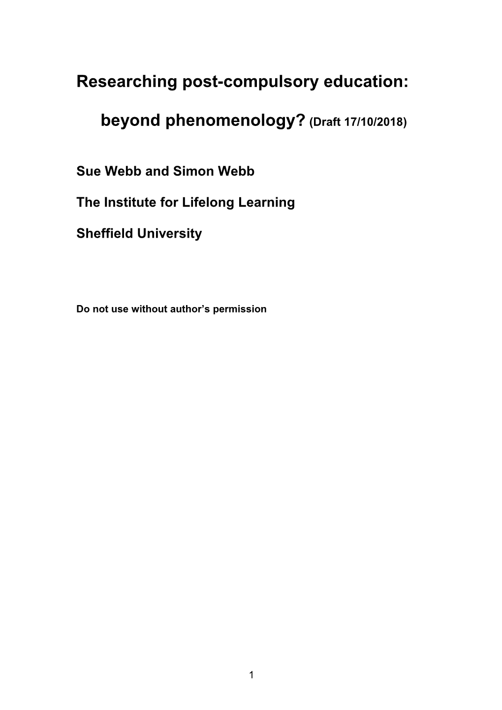 Researching Post-Compulsory Education: Beyond Phenomenology