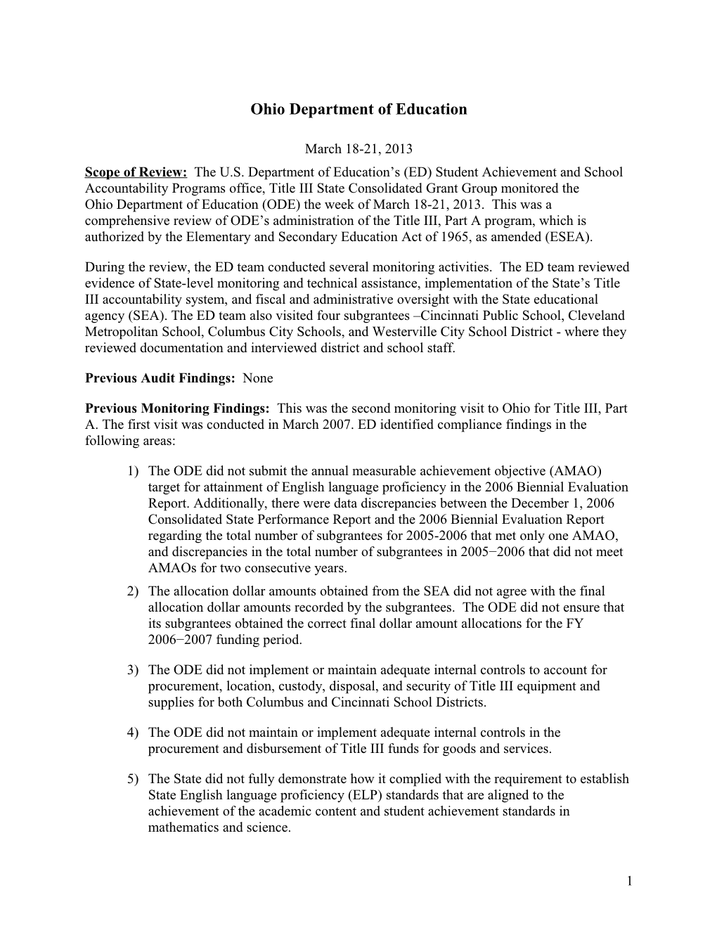 Ohio Title III Monitoring Report March 2013 (WORD)