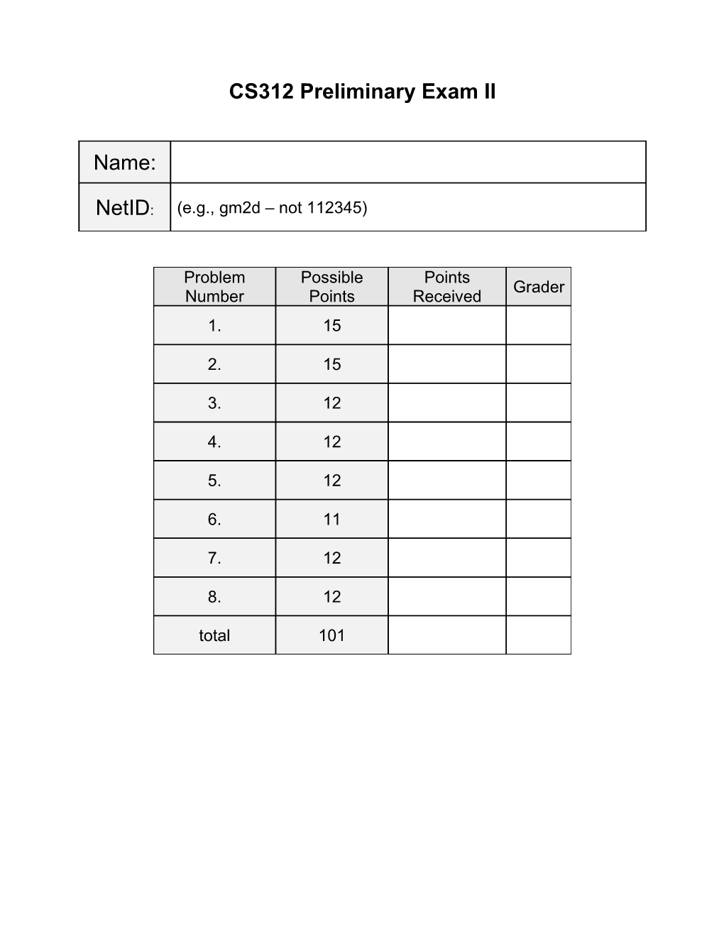 CS312 Preliminary Exam II