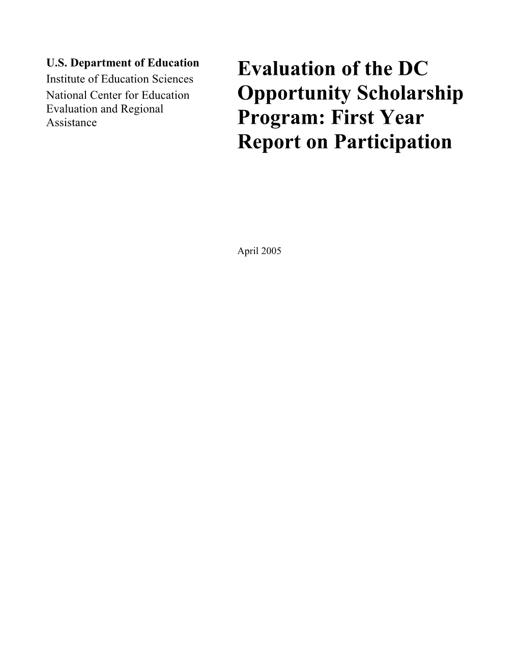 Evaluation of the DC Opportunity Scholarship Program: First Year Report on Participation