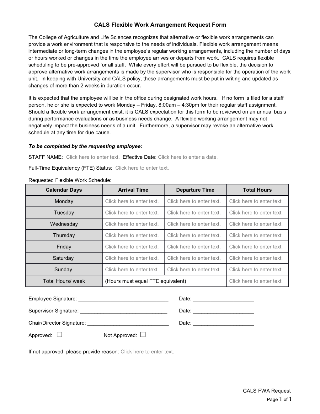 CALS Flexible Work Arrangementrequest Form