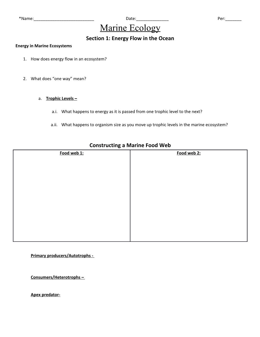 Section 1: Energy Flow in the Ocean