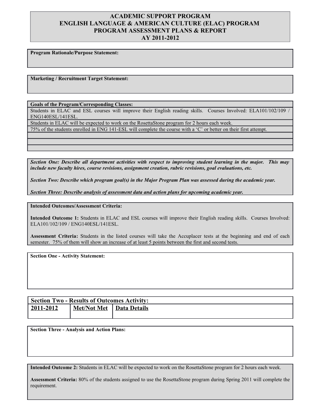 English Language & American Culture (Elac) Program