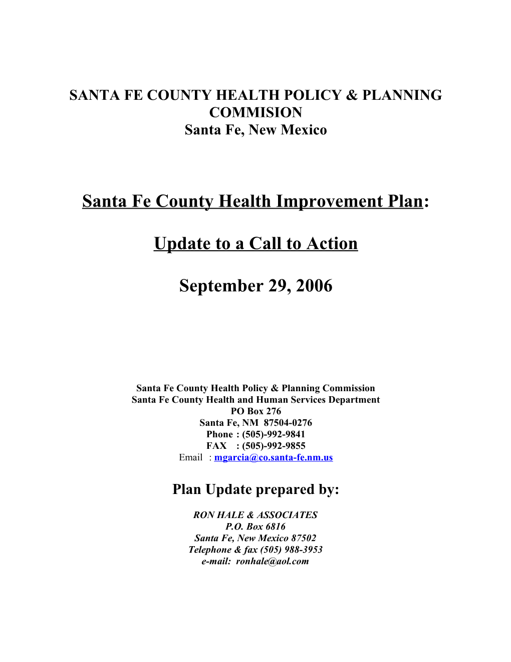 Santa Fe County Health Improvement Plan