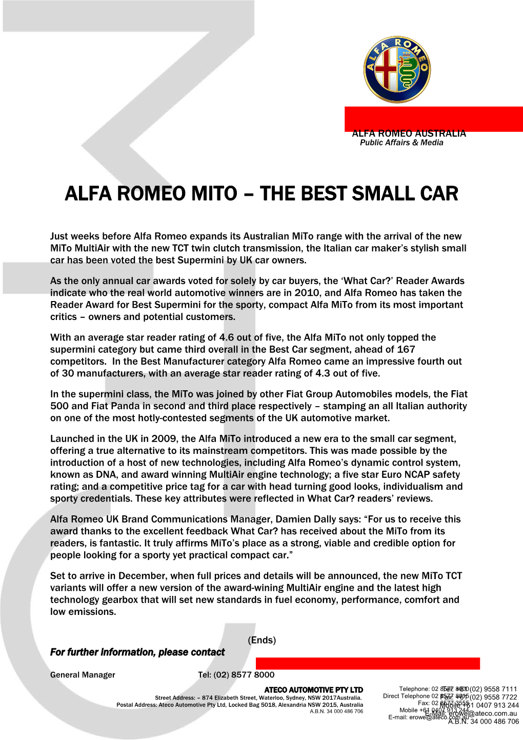 Alfa Romeo Mito the Best Small Car